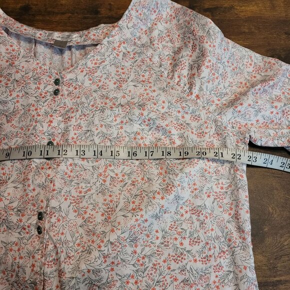 CJ Banks Ditzy Floral Top 1X Ruffle 3/4 Sleeve Button Front Pleated Cotton Boho - Picture 6 of 10